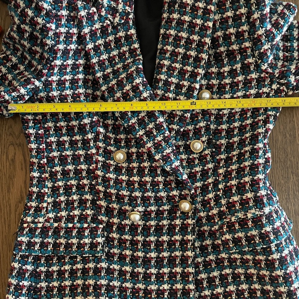 NWT ZARA TEXTURED DOUBLE BREASTED BLAZER TWEED CHECK PLAID JACKET PEARL BUTTON - Picture 5 of 9